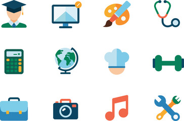 Flat design icons representing education and professions
