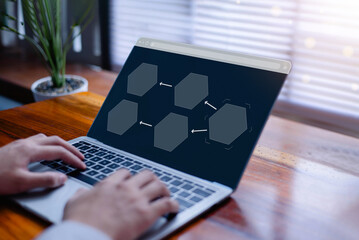 Businessman planning work, office concept hierarchical workflow process, flowchart layout, business information technology project