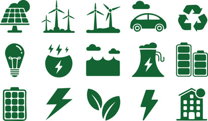 Green Energy and Renewable Resources Icons Set