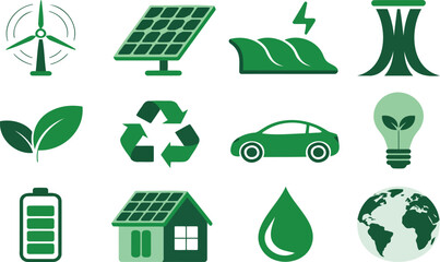 Green Icons for Sustainable Energy and Eco-Friendly Concepts