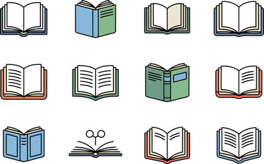 Open and Closed Books Flat Icons Set