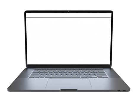 Laptop displays a blank white screen on a clean surface, symbolizing technology and potential for creativity and productivity.