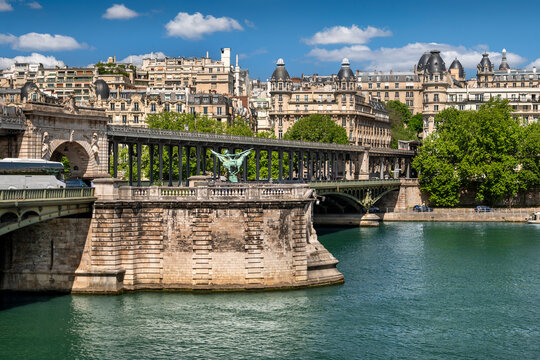 Paris France historic downtown buildings seen from Pont de Bir Hakeim