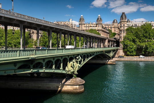 Paris France historic downtown buildings seen from Pont de Bir Hakeim