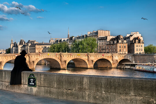 Paris France Pont Neuf historic stone bridge over Seine River