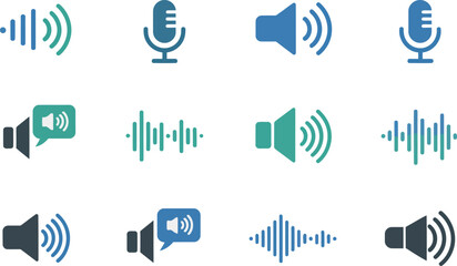 Sound Wave and Speaker Icons in Blue and Green Tones