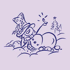 Snowman playing in the snow vector for card decoration illustration
