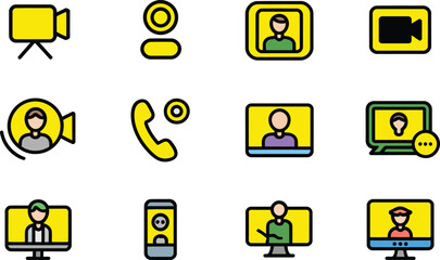 Video call and communication icons set