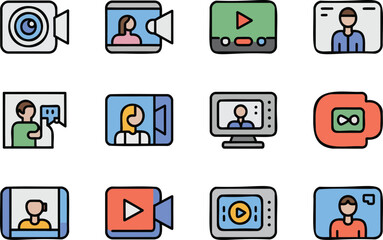 Video communication and streaming icon set
