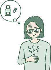 胃が痛い40代女性のイラスト