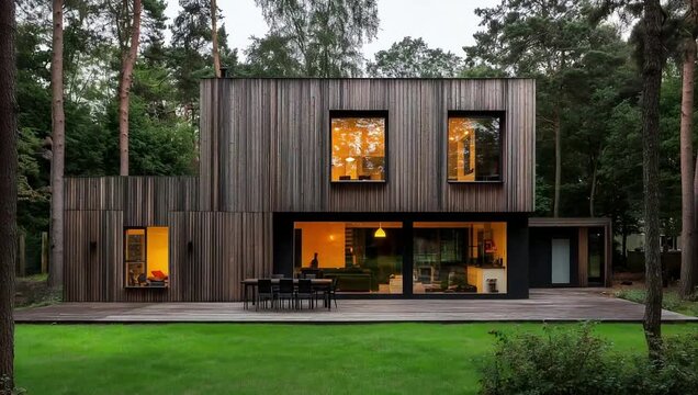 Modern wooden house in forest