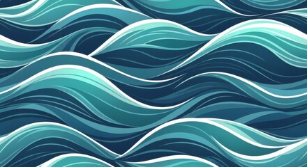 Stylized Ocean Waves Pattern Blue and Aqua Hues