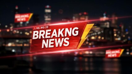 Breaking News Title Graphic Motion Background Loop With Cityscape