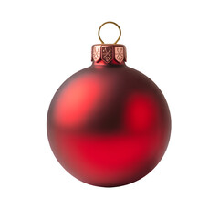 Close-up of Single Matte Red Christmas Bauble Ornament Isolated on White