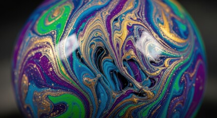 Mesmerizing Marbled Sphere with Golden Accents and Rich Hues
