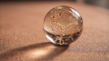 Clear glass sphere revealing intricate golden circuitry and interwoven pathways, symbolizing ai, global digital networks, data flow, and futuristic intelligent systems