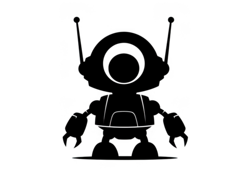 Cute robot outline isolated on transparent background for technology and branding - Powered by Adobe