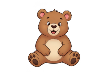 Cute teddy bear cartoon character isolated on transparent background for kids marketing and storybooks