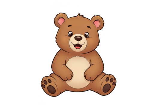 Cute teddy bear cartoon character isolated on transparent background for kids marketing and storybooks