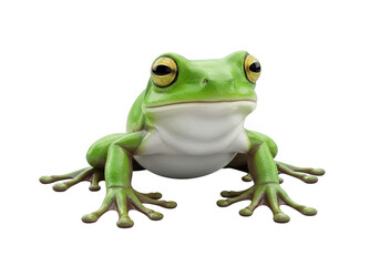 Green tree frog isolated on transparent background for wildlife, nature and education projects