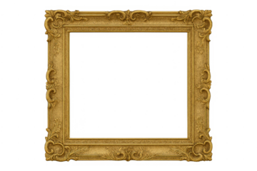 Empty ornate gold picture frame transparent background