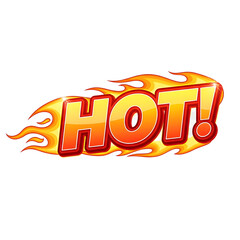 Bold HOT text with flame design fiery and dynamic graphic element