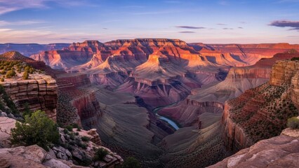Panoramic View of Grand Canyon with Golden Light