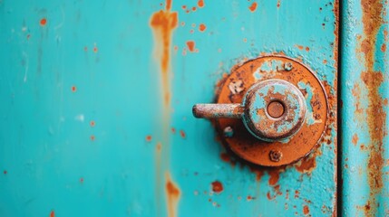 Close up of rusty industrial with vibrant graffiti and a weathered textured surface creating an abstract grungy and composition