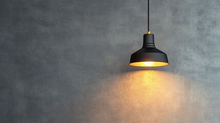 Vintage industrial style hanging lamp emitting a warm glowing light against a neutral background with soft shadows creating a moody atmospheric interior design element