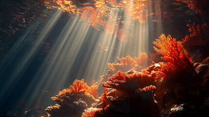 Coral Fragment Bathed in Golden Underwater