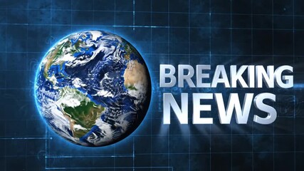 Stay informed with global breaking news updates, showing Earth spinning with major headlines, perfect for news channels and social media coverage - Powered by Adobe