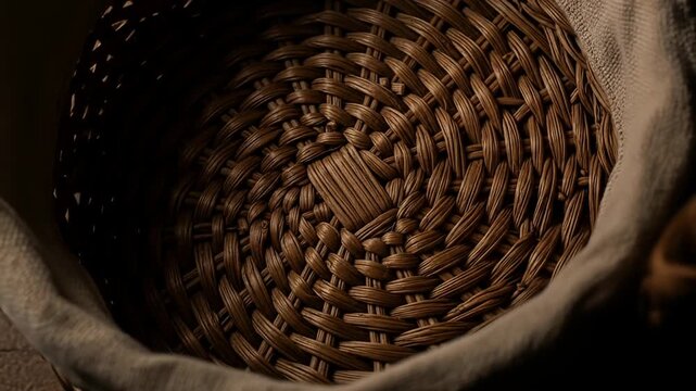 Close-up of a woven baskets intricate pattern.