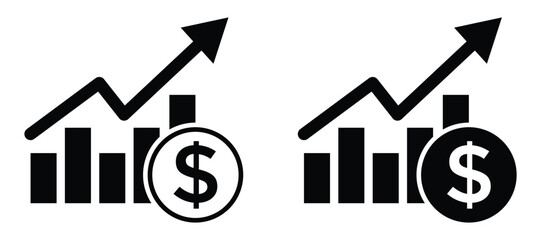Financial Growth Icons Set – Upward Arrow, Dollar Sign, Profit Chart & Money Symbols Vector