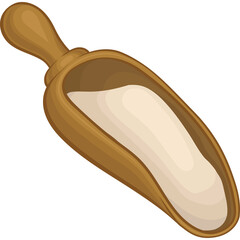 Wooden Scoop Filled With White Powdered Substance Isolated On Transparent Background With Natural Lighting