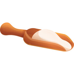 Wooden Scoop Filled With White Powdered Substance Isolated On Transparent Background