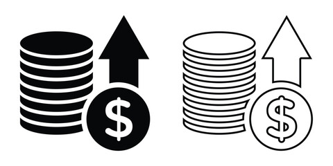 Cryptocurrency and Finance Symbols – Bitcoin Growth, Dollar Increase, Percent Arrow Icons Vector Pack
