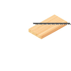 Wooden plank being cut by a saw blade with a transparent background