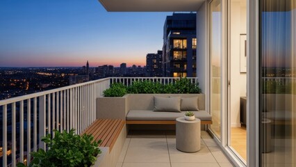 Stylish Urban Balcony with Stunning City Views at Night