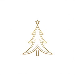 Minimalist golden Christmas tree outline with a star on top, isolated on a white background.