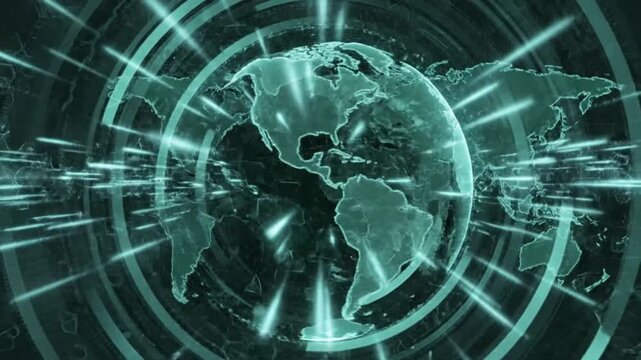 Dynamic world globe animation with glowing data streams for global business or technology innovation presentations and impactful digital storytelling