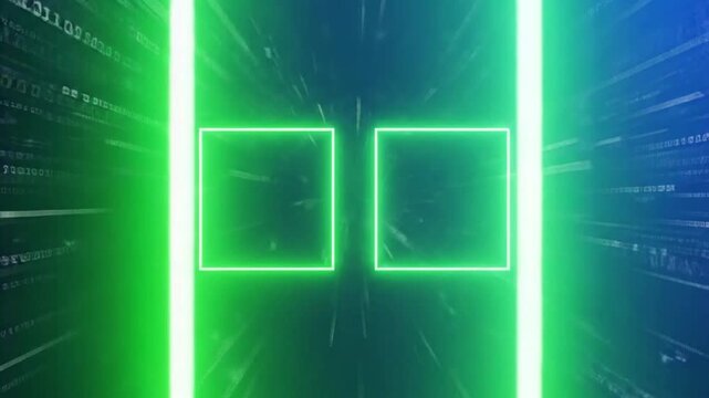 Neon green squares glow dynamically against a deep blue background, perfect for tech presentations or modern designs with a futuristic feel