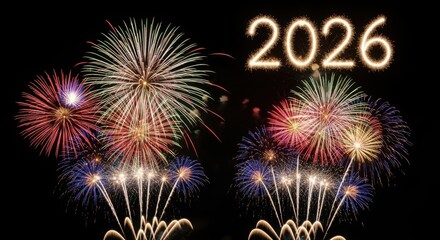 Fototapeta premium Bright fireworks display celebrating the year 2026