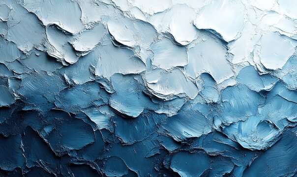 Textured abstract blue and white oil paint impasto strokes background