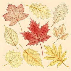 Seamless autumn pattern with colorful maple and oak leaves vector illustration