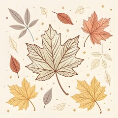 Seamless vector pattern with colorful autumn maple and oak leaves, floral nature illustration for wallpaper design