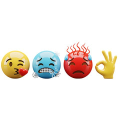 Three 3d emoji faces showing love, cold, and anger with okay hand sign isolated on transparent background