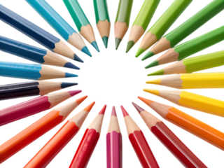 Circle of Colored Pencils on Black Background Keywords: colored pencils, art supplies, art isolated on a transparent background.