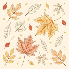 Seamless vector pattern of autumn maple and oak leaves in yellow and orange fall foliage colors