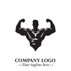 Man With Muscle Logo Symbol in Black on White Background for Strong Bold Fitness Branding Design Art