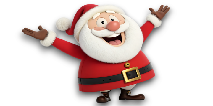 Joyful cartoon santa claus with arms wide open spreading holiday cheer in a festive red suit against a black background - Powered by Adobe